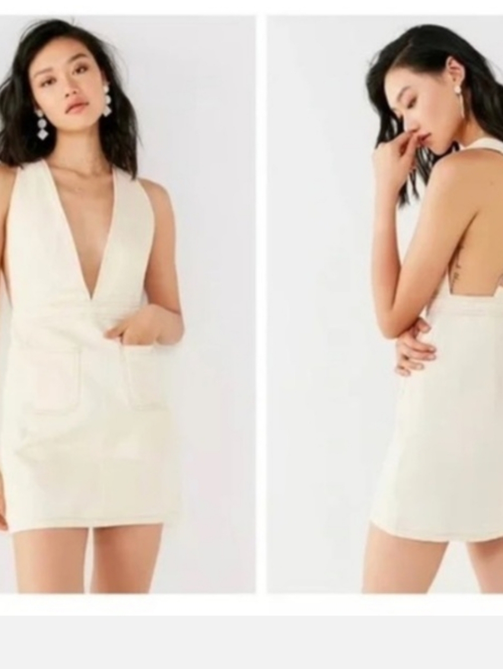 BDG Urban Outfitters Womens Cream Denim Overall Mini Dress Size 4